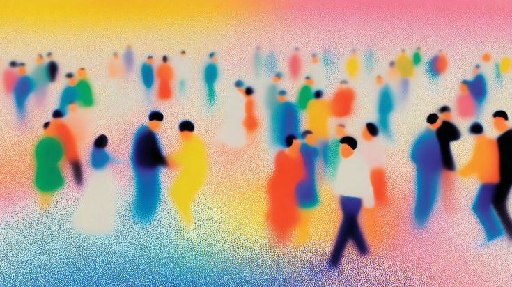 A colorful abstract crowd gathering together
